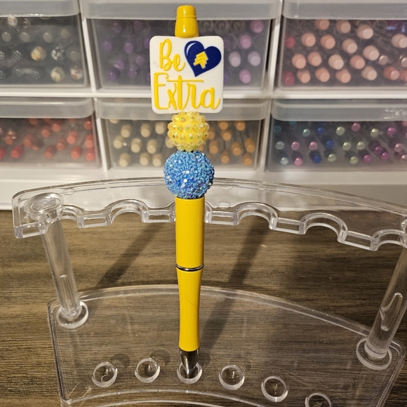 Azules Crafty Adventures Other - NWT Be Extra Yellow and Blue Bling & Beaded Pen- Black Ink